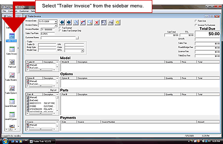 Select "Trailer Invoice" from the sidebar menu. 